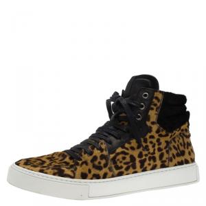 Saint Laurent Paris Leopard Calf Hair Malibu High Top Sneakers Size 44