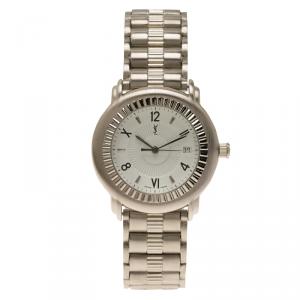 Saint Laurent Paris White Stainless Steel Herrenuhr Men's Wristwatch 36MM