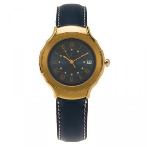 Saint Laurent Paris Blue Gold-Plated Stainless Steel Classic Men's Wristwatch 36MM
