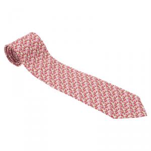 Pre Owned Salvatore Ferragamo Red Animal Print Silk Tie