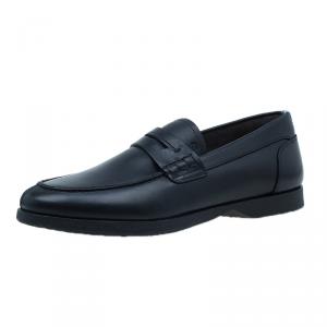 Pre Owned Salvatore Ferragamo World Tour Black Leather Penny Loafers Size 42