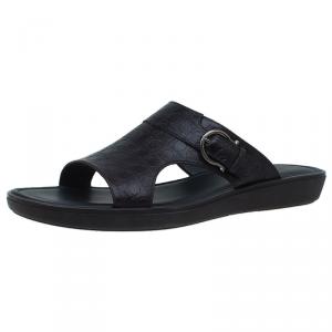 Salvatore Ferragamo Brown Leather Buckle Embellished Slip-On Sandals Size 43