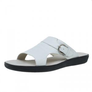 Salvatore Ferragamo Cream Leather Buckle Embellished Slip-On Sandals Size 44