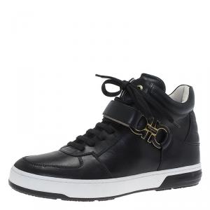 Salvatore Ferragamo Black Leather Nayon Gancio High Top Sneakers Size 41
