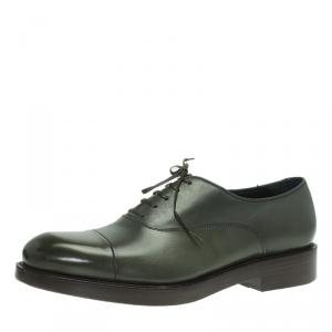 Pre Owned Salvatore Ferragamo Olive Leather Pride Oxfords Size 42.5