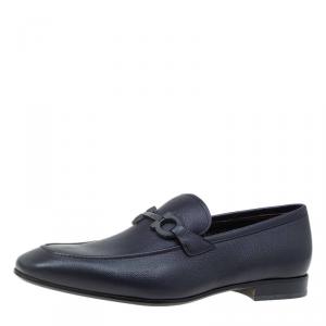 Pre Owned Salvatore Ferragamo Navy Blue Leather Manfredi Gancio Bit Loafers Size 43.5