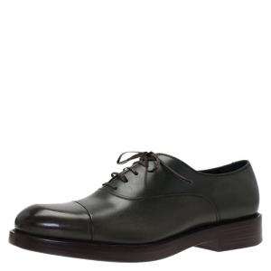 Pre Owned Salvatore Ferragamo Olive Green Leather Pride Oxfords Size 43