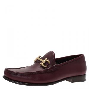 Pre Owned Salvatore Ferragamo Burgundy Leather Mason Gancio Bit Loafers Size 44