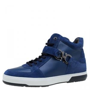 Salvatore Ferragamo Blue Suede Nayon Gancio High Top Sneakers Size 43.5
