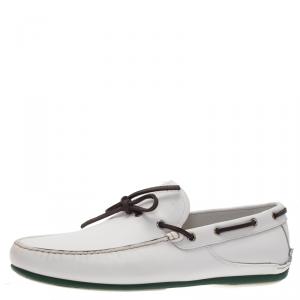 Pre Owned Salvatore Ferragamo White Leather Mango Boat Loafers Size 44