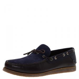 Pre Owned Salvatore Ferragamo Blue Leather and Suede Manila Bow Loafers Size 41