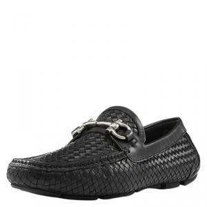Salvatore Ferragamo Black Woven Leather Parigi Gancio Bit Loafers Size 41.5