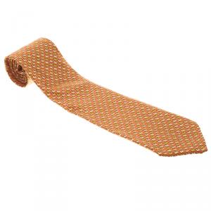 Pre Owned Salvatore Ferragamo Orange Equestrian Print Silk Tie