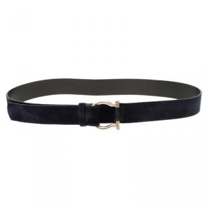 Pre Owned Salvatore Ferragamo Navy Blue Suede Gancini Belt 100CM
