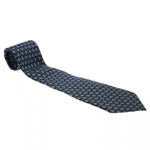 Pre Owned Salvatore Ferragamo Navy Blue Owl Print Silk Tie