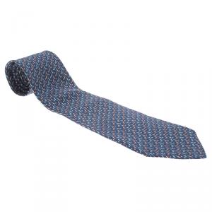 Pre Owned Salvatore Ferragamo Blue Giraffe Print Silk Tie