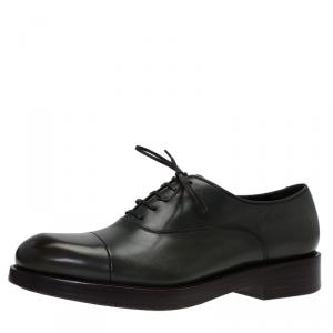 Pre Owned Salvatore Ferragamo Olive Leather Pride Oxfords Size 40.5