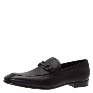 Pre Owned Salvatore Ferragamo Brown Leather Manfredi Gancio Bit Loafers Size 44.5