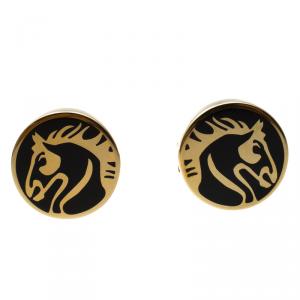 S.T. Dupont Black Lacquer Horse Gold Plated Limited Edition Cufflinks 