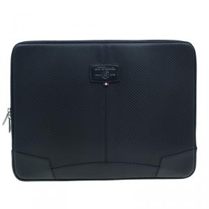 S.T. Dupont Black Leather Carbone Laptop Case Bag