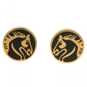 S.T. Dupont Black Lacquer Horse Gold Plated Limited Edition Cufflinks 
