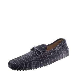 Pre Owned Tod's Grey Printed Suede Bow Loafers Size 44.5
