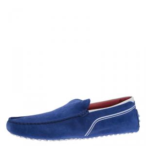 مملوكة مسبقًا Tod's for Ferrari Blue Suede and White Leather Loafers Size 43