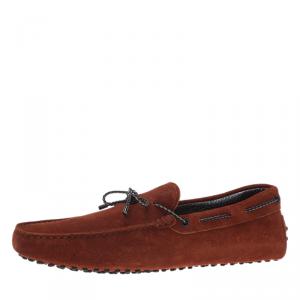 مملوكة مسبقًا Tod's Brown Suede Braided Bow Loafers Size 44.5