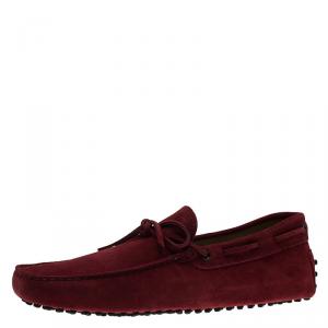 Pre Owned Tod's Burgundy Suede Bow Loafers Size 44.5