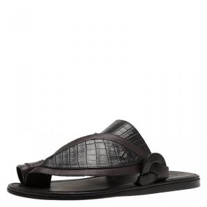 Tod's Black Croc Embossed Leather Sandals Size 39.5