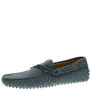Pre Owned Tod's Grey Printed Leather Bow Loafers Size 44