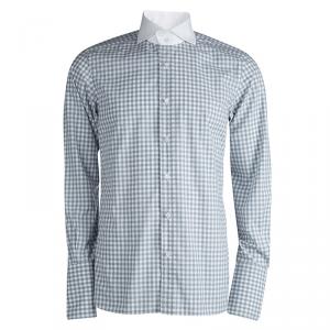 Tom Ford Grey Contrast Collar Gingham Checked Cotton Shirt L