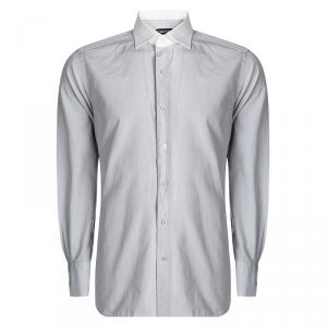 Tom Ford Grey Cotton Contrast Collar Long Sleeve Button Front Shirt XXL