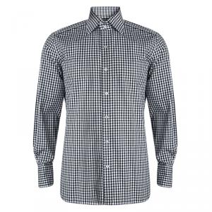 Tom Ford Monochrome Gingham Plaid Long Sleeve Button Front Shirt XL