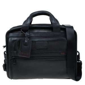 Pre Owned Tumi Black Leather Alpha Slim Portfolio Laptop Bag 