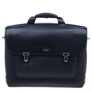 Tumi Black Leather Formula T Compartment Bag with Outer Compartment 
