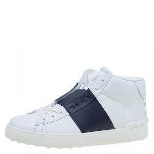 Pre Owned Valentino Two Tone Leather Open High Top Sneakers Size 41