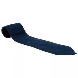 مملوكة مسبقًا Valentino Navy Blue Silk Logo Tie