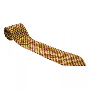 Valentino Yellow & Red Two Tone Houndstooth Woven Silk Tie