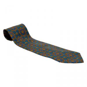 Pre Owned Gianni Versace Blue Silk Medusa Tie