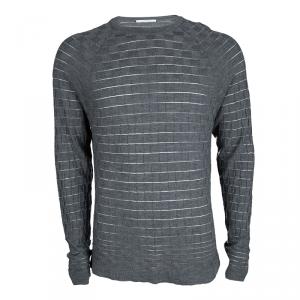Pre Owned Versace Collection Grey Geometric Pattern Crew Neck Sweater XL