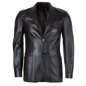 Z Zegna Mens' Black Leather Jacket M