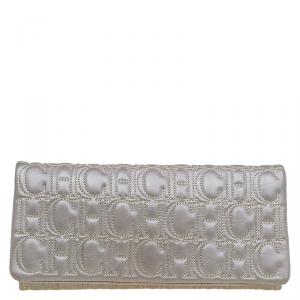 Pre Owned Carolina Herrera Silver Monogram Leather Jerry Clutch