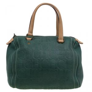 Pre Owned Carolina Herrera Green Monogram Canvas Andy Boston Bag