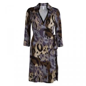 Pre Owned Diane Von Furstenberg Silk Camoflage Print Justin Wrap Dress M