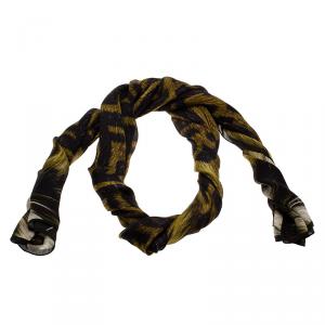Fendi Brown & Black Zucca Fur Print Silk Stole