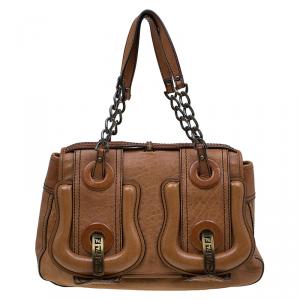 Pre Owned Fendi Brown Leather Trim B Tote