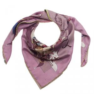 Pre Owned Hermes Purple Silk Fetes Venitiennes Square Scarf