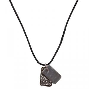 Pre Owned Bottega Veneta Unisex Brown Leather Woven Silver Pendant Necklace
