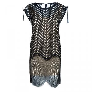 Pre Owned فستان 3.1 فيليب ليم أزرق داكن بطانة متباينة مفرغ S